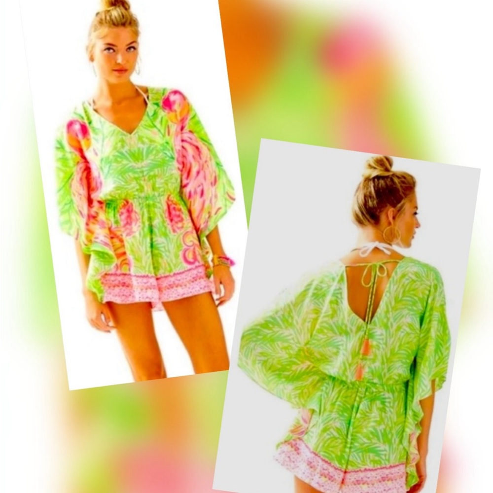 Lilly Pulitzer Mai Romper in Tiki Pink Flamingo